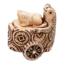 OX BONE CARVED FROG PUSH PULL CARTS